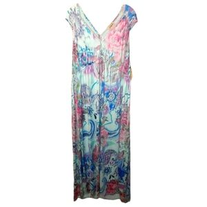 One World Maxi Dress Woman Sz XXL Blue Pailsey Fairy Whimsical Babydoll Y2K NWT